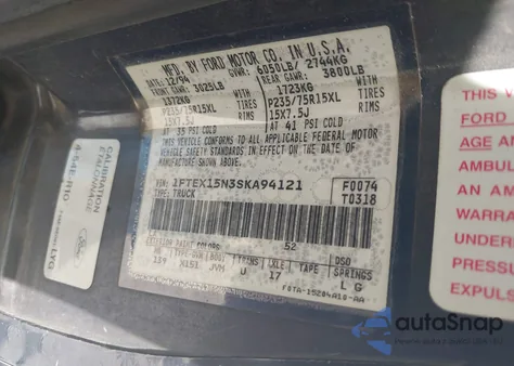 1995 Ford F150 из США, поврежденный, VIN 1FTEX15N3SKA94121